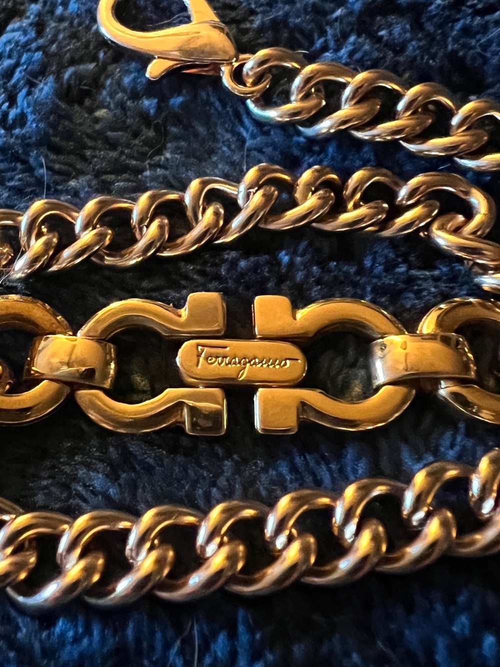 Custom Vintage Ferragamo Gancini Necklace Two Tone Gold Choker 15” - Picture 8 of 13